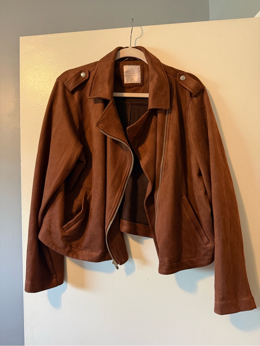 LC Lauren Conrad Brown Suede-Look Moto Blazer